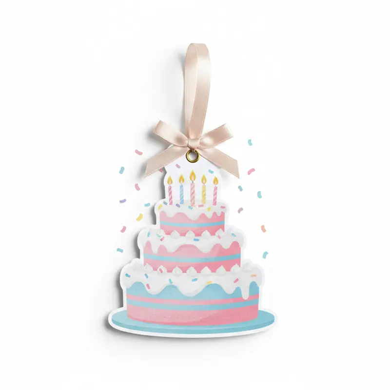 Birthday cake shaped custom hanging paper air freshener