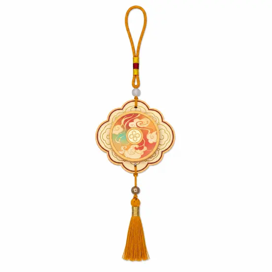 Auspicious Clouds Air Freshener Card with Gold Cloud Artwork and Yellow Tassel
